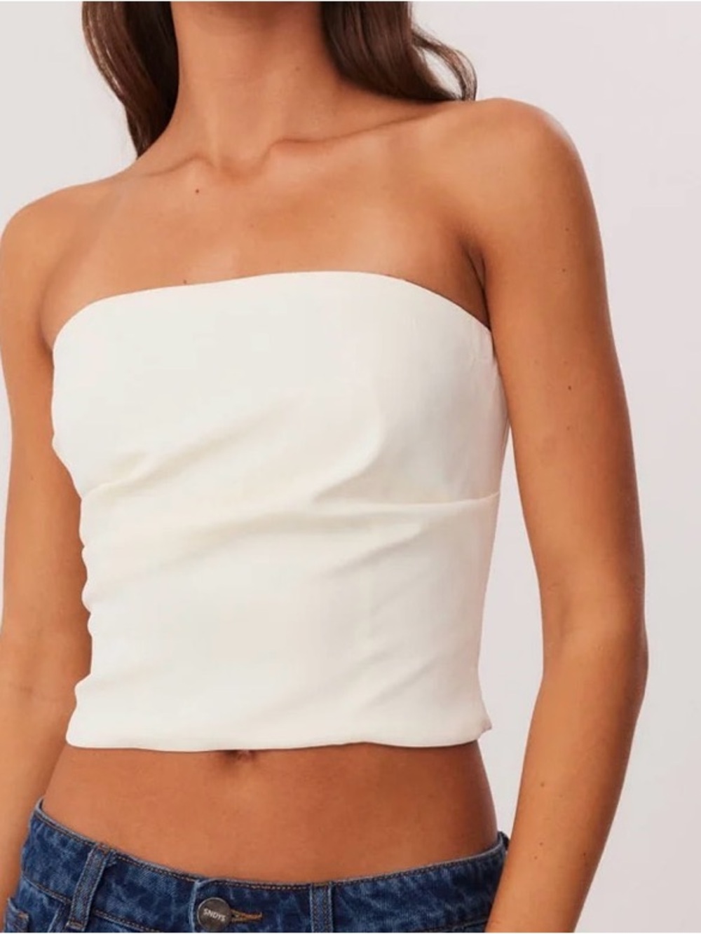 SNDYS Roma Strapless Top Ivory XXS NWT Cropped Tube Corset Back Zip Bandeau